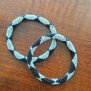 Set of 2 Handmade Glass seed Beaded Crochet Roll Over Nepal Bracelet